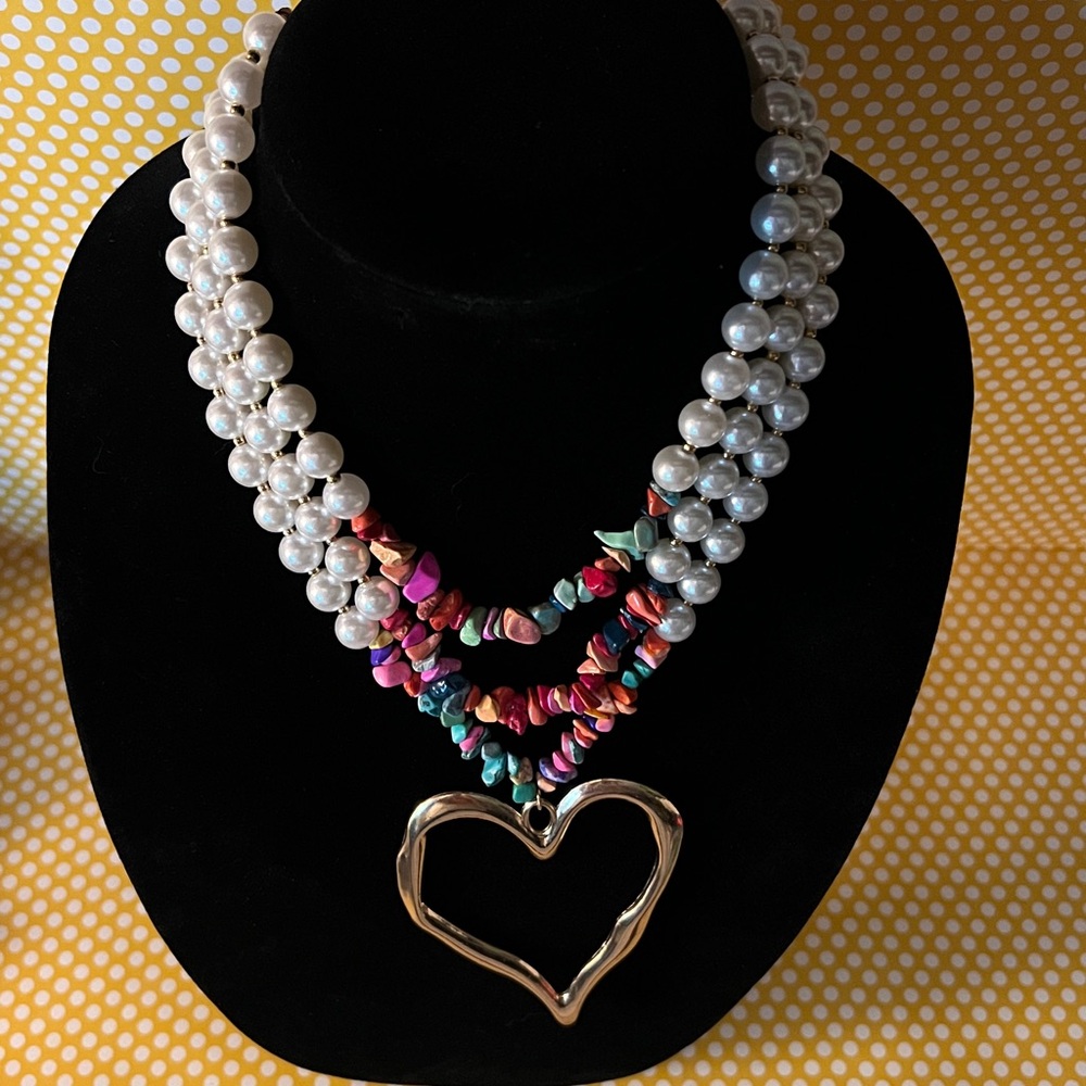 70. Colorful Beaded Necklace with Heart Pendant